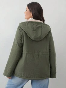 Aveloria Fashionable Minimalist Hooded Cinched Waist Slimming Plus Size Padded Padded Coat Clothes Winter - Army Green - View 3