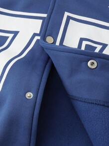 ROMWE MEN Street Life Thermal Lined Baseball Bomber Jacket For Men, Street Style - Navy Blue - View 8