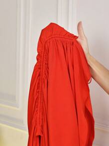 Slaydiva 性感派对/情人节红色派对大码女式优雅性感红色纯色单肩抽绳不对称紧身迷你连衣裙适合新年派对 - 紅色 - 查看 12