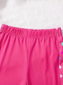 SHEIN 2pcs/Set Tween Girls Heart & Ditsy Floral Sweatshirt + Leggings Set - Hot Pink - View 6