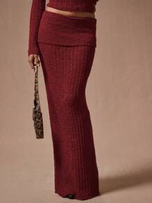 MUSERA Knit Maxi Skirt Brunch Bodycon Fitted For Winter - Burgundy - View 2