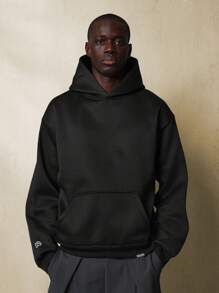 SUMWON Sudadera con capucha estilo club, ropa urbana esencial para otoño e invierno, con bolsillo central, diseño clásico y moderno, uso casual urbano, de peso pesado - Negro - Ver 2