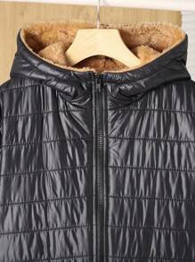 SHEIN Teen Boys 2pcs Casual Versatile Cozy Warm Winter Fabric Loose Cozy Zipper Closure Plush Lining Hooded Jacket With Net Color Knit Sweatpants Two-Piece Set Homecoming; Renaissance; Fall Outfits; Teen Boy Clothes; ; Airport; Cocktail Party; Autumn/Winter - Black - View 4