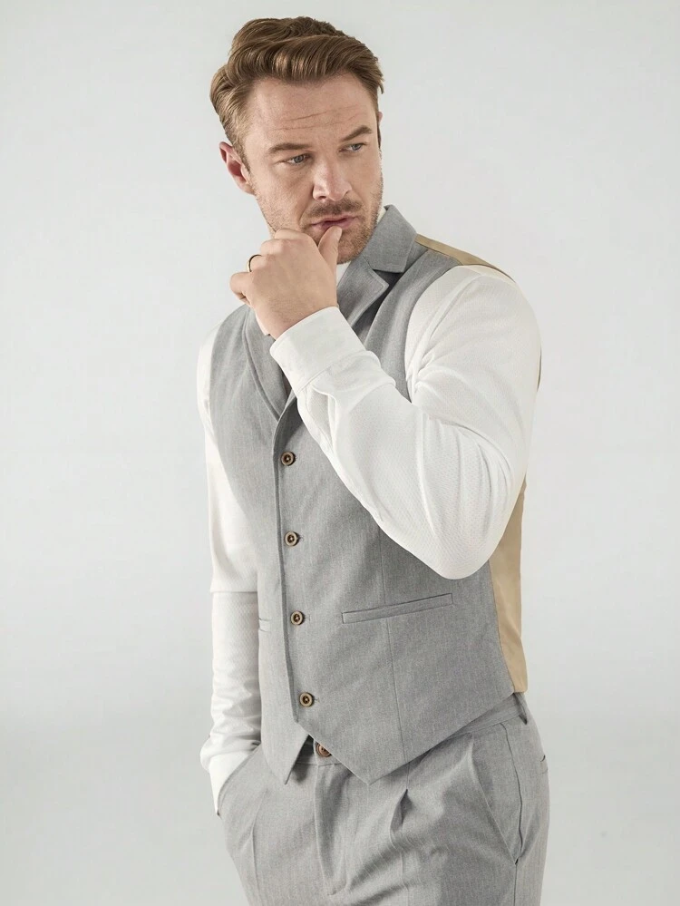 Men's Woven Casual Lapel Suit Vest