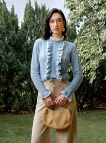 MOTF PREMIUM 对比色荷叶边毛衣