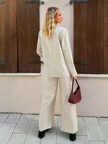 SHEIN EZwear Women Casual Solid Color Loose Blazer Jacket And Pants Suit, Autumn