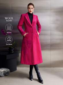 MOTF PREMIUM WOOL-BLEND EMBROIDERED COAT - Burgundy - View 2