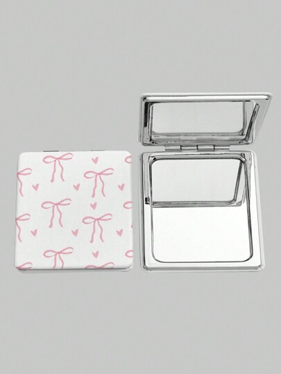 Kawaii مرآة مكياج مربعة مطبوع عليها بيلونة وقلب وردي 1 قطعة ، مرآة محمولة بيد للبنات (توزيع العينة عشوائي)