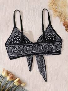 SHEIN Swim Curve Plus Size Summer Beach In Spaghetti Strap Đồ bơi có thiết kế hoa - Đen và trắng - Xem 2
