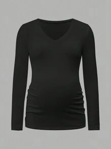 SHEIN 3pcs/Set Solid V-Neck Casual Maternity Long Sleeve T-Shirts - Multicolor - View 9