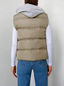 EURMUSE Drawstring Hooded Vest Puffer Coat - Apricot - View 2