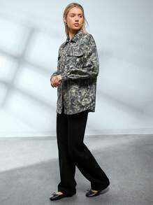 SHEIN EZwear Letter Patch Flap Pocket Garment Bag Women Jacket