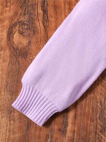 2pcs Teen Girl Casual Rib Knit Cardigan And Sweater Pants Set - Purple - View 4