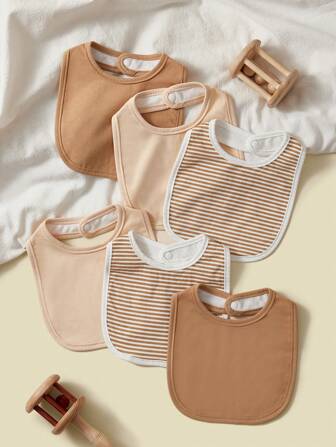 6 件装婴儿围嘴，条纹和纯色，中性男女通用设计，适合出牙期