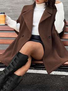 INAWLY 大码女式休闲纯色翻领蝙蝠袖宽松泰迪羊毛夹克，秋冬 - 咖啡棕 - 查看 1