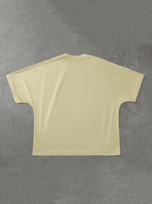 PAVTROS 男士圆领短袖图案印花简约T恤，休闲日常装，男士宽松插肩袖印花T恤，图案T恤，白色T恤，白色男士T恤 - 杏色 - 查看 2