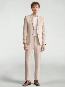 Manfinity VCAY Men Casual Woven Work Wear Matching Simple Suit Jacket And Suit Pants Set - Apricot - View 8