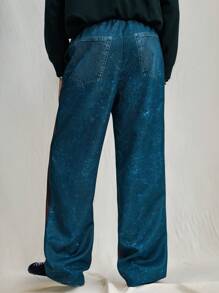 Manfinity VCAY Woven Men's Casual Loose Drawstring Waist Geometric Pattern Straight Leg Pants