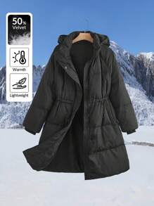 SHEIN EZwear 女士长款黑色羽绒大衣，适合冬季的衣服