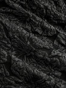 SHEIN Unity 大码女式提花褶饰侧纽扣长裙 - 黑色 - 查看 4