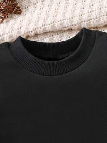 Baby Girl Comfortable Versatile Virgin Mary Print Crew Neck Sweatshirt - Black - View 5