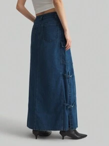 Ontre Women's Casual Denim A-Line Mid-Length Skirt, Minimalist & Fashion For Daily Wear