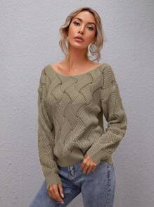 SHEIN LUNE Plain Crewneck Pullover Sweater, Simple Casual Style Suitable For Daily Wear