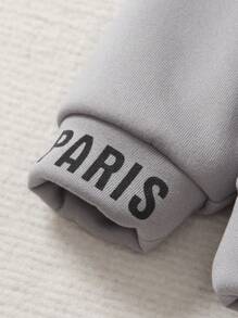 SHEIN 2 件套年轻男孩纯色和图案印花长袖常规服装，适合秋冬季 - 灰色 - 查看 3