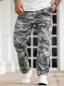 Manfinity Homme Men's Casual Outdoor Camo Cargo Pants With Flap Pockets, Autumn, Fall