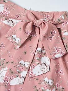 Sweetra Women's Floral Print Tie Waist Mid-Length Elegant A-Line Skirt