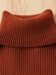 SHEIN Groene coltrui voor meisjes, losse pullover, mode voor woon-werkverkeer, elegante tienermeisjes, dikke gebreide splittrui met lange mouwen