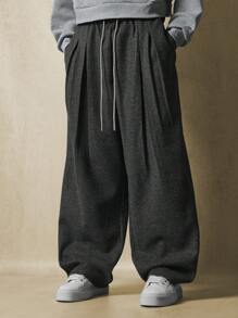 SUMWON Balloon Fit Knit Heavyweight Pleated Sweatpants - Dark Grey - View 1