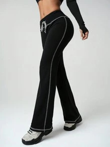 SHEIN ICON Quần nỉ thể thao rút dây màu cạp thấp Y2K dành cho nữ, tối giản và thời trang để mặc hàng ngày - màu đen - Xem 2