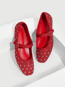 CUCCOO GRLICON 女士 Y2K 风格平底鞋，适合朋克、骑行者、酷女孩、万圣节、圣诞节、派对装扮 - 紅色 - 查看 2