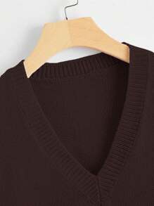Franclia Pull sans manches ample décontracté à col en V unicolore pour femmes, printemps/automne - Taupe - Voir 3