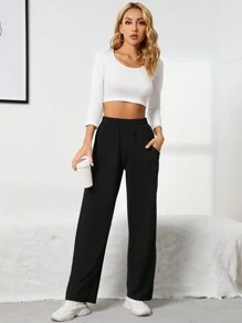 INAWLY 斜口袋彈性腰帶衛褲 - 黑色 - 查看 8