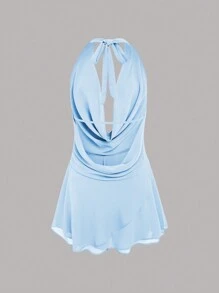 INAWLY Solva 女式夏季时尚垂领露背迷你连衣裙 - 淺藍色 - 查看 2