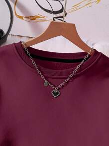 INAWLY Bộ đồ nữ áo cổ tròn màu trơn và quần dài cạp rút, trang phục thường ngày giản dị và thời trang - Đỏ - Xem 4