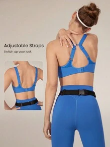 GLOWMODE High Support Mesh Max Convertible Strap Sports Bra Gym Workout Quick Dry Moisture Wicking - Blue - View 3