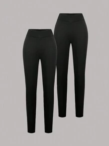 SHEIN Explorewe 2pcs/Set For Tween Girl, High-Waist Knitted Leggings, Basic Casual Pants, Suitable For All Seasonsholiday,Summer,Travel,Getaway