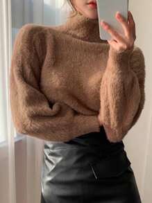 DAZY Women's Furry Turtleneck Warm Sweater,Fall Women Clothes - Camel - View 6