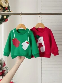 2 peças/conjunto bebê meninas natal e ano novo casual fofo 3d cereja moletom com capuz e roupas, cores verde e vermelho, alto custo-desempenho