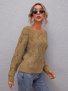 SHEIN LUNE Damen schlichte Boot-Ausschnitt Oversized Langarm Lässig Pullover, Herbst/Winter Strickpullover - Kamelfarben - Übersicht 4