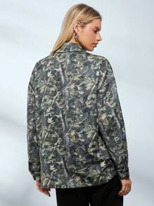 SHEIN EZwear Letter Patch Flap Pocket Garment Bag Women Jacket