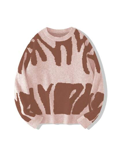 SHEIN Explorewe Teen Girls' Graphic Print Oversized Crew Neck Long Sleeve Sweater