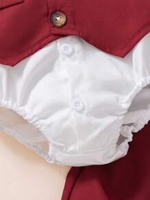 Souflis Souflis 4 件套男婴绅士风蝴蝶结衬衫、吊带和裤子套装，卡其色，秋冬 - 酒紅色 - 查看 5