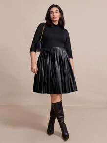 SHEIN Clasi Robe d' noire mi-longue avec insertion  synthétique, pour femmes grandes tailles - Noir - Voir 5