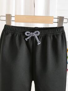 SHEIN Baby Boys Black & White Thermal Lined Casual Loose Elastic Waist Sports Pants, All-Match & Versatile For Outdoor & Indoor Wear, Winter - Black - View 6