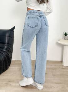 EURMUSE HIGH RISE WIDELEG FIT LIGHT BLUE JEAN - Medium Wash - View 2