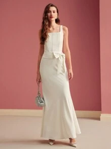 MOTF PREMIUM BIAS CUT BOW DECOR SKIRT - Apricot - View 5